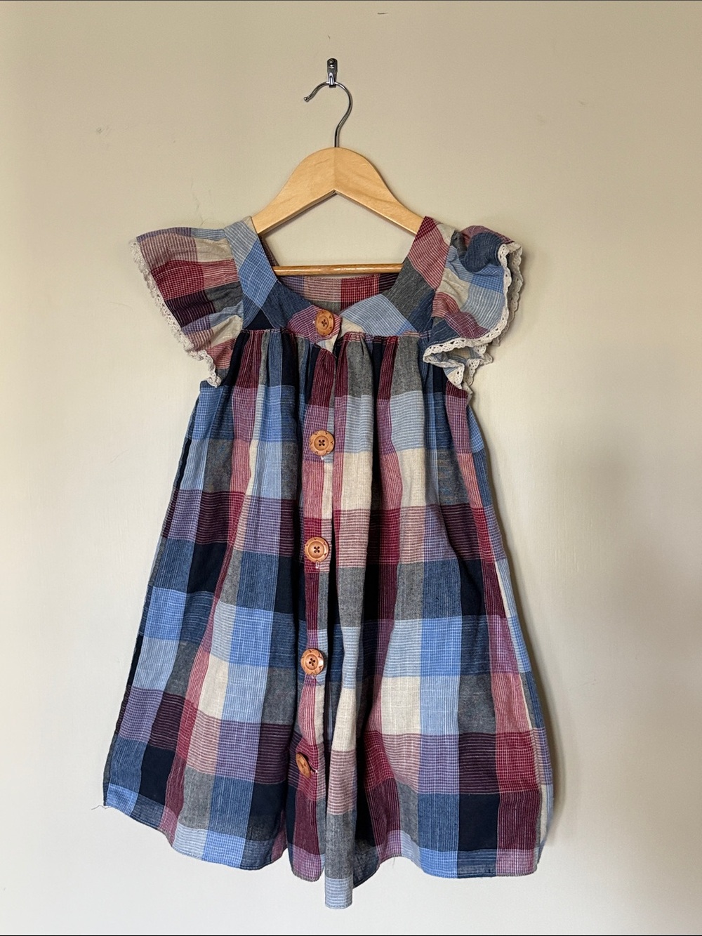 Laura Ashley Plaid Button-Front Dress in Blue, Burgundy & Cream